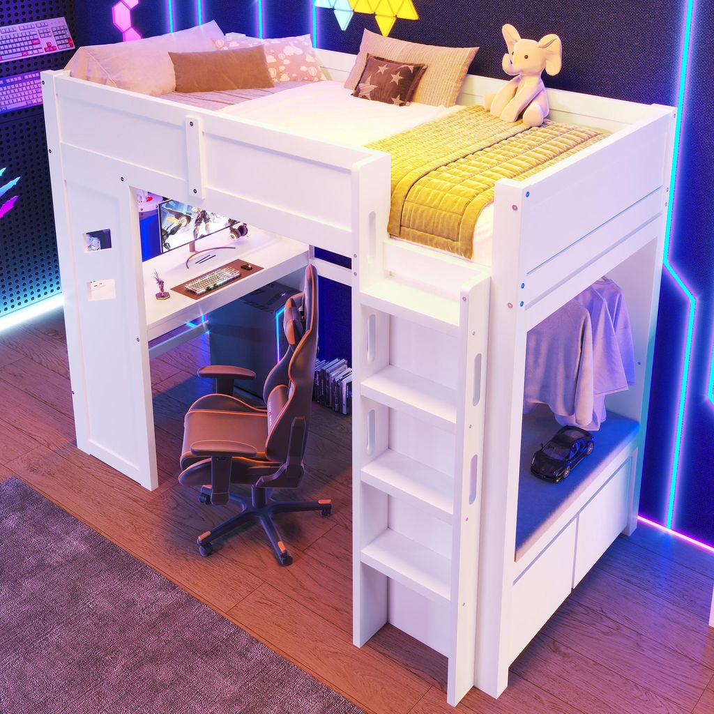 OKWISH Lit Mezzanine 90x200 cm - Lit Simple avec Bureau Image du produit 