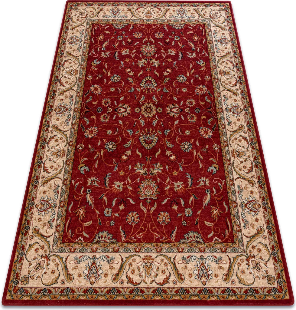 Tapis de salon floral en laine rouge rubis OMEGA ARIES format 135x200 cm