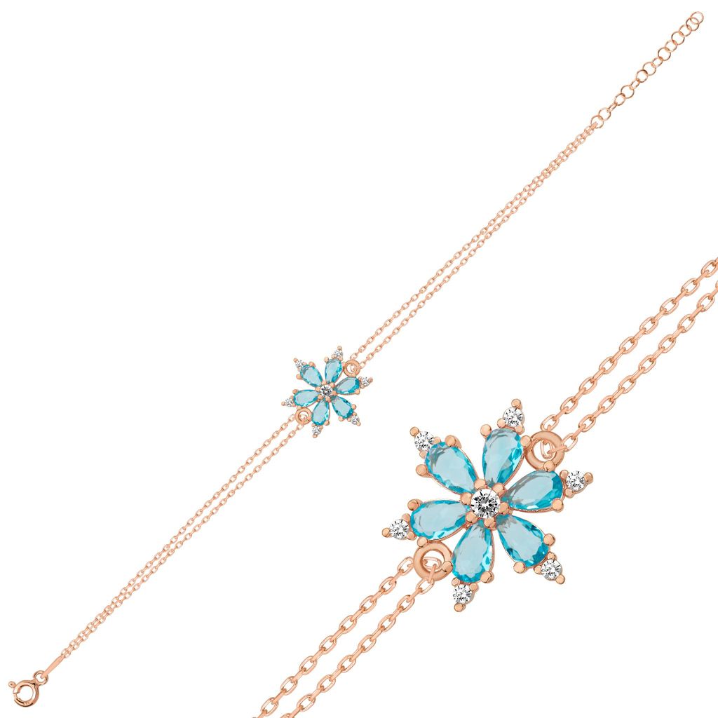 Edles 925 Silber Armband Rosegold – Elegantes Damen Armband mit Aquamarin-Zirkonia