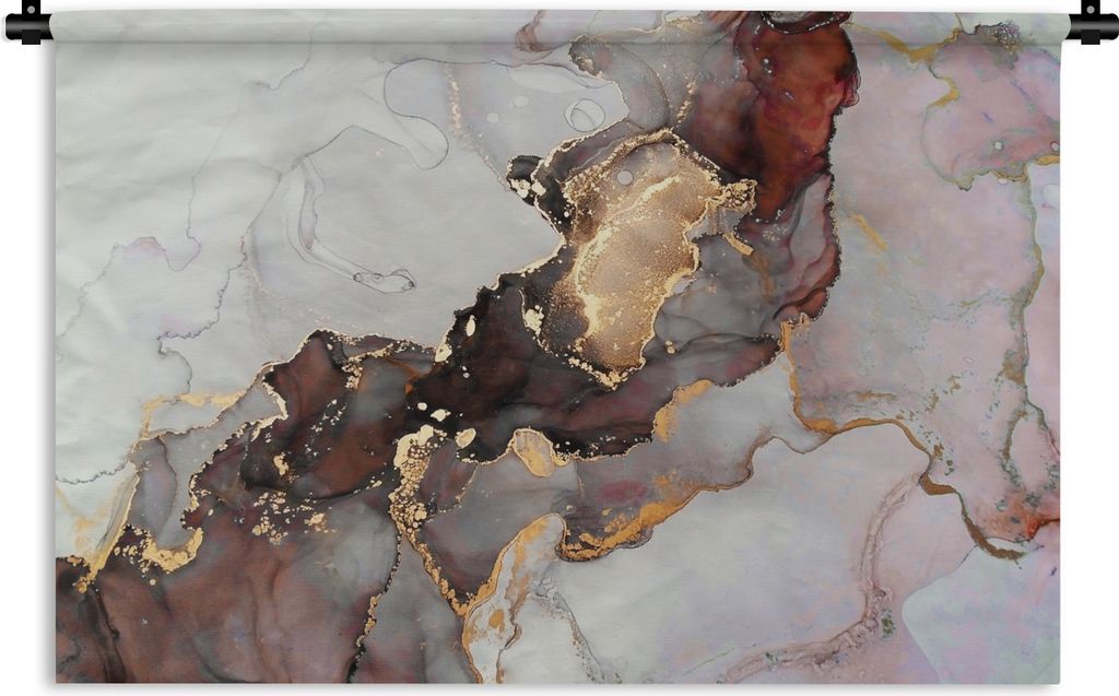 MuchoWow Wandteppich Wandbehang Rot - Marmor - Gold 120x80 cm Tapisserie Dekoration Wandtuch - Wanddekorationen - Wandtücher