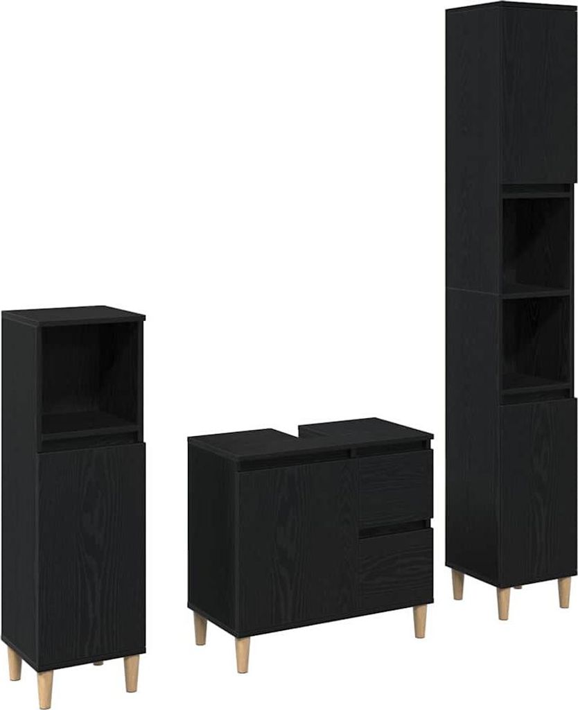 Badezimmermöbel-Set Wandmontiert 3 pcs Schwarz Eichen-Optik