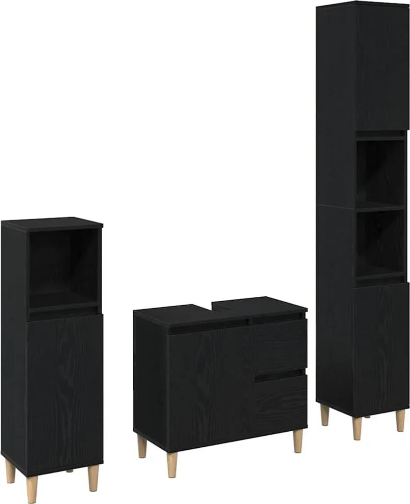 Meuble de salle de bain mural 3 pcs noir : fini le désordre avec style