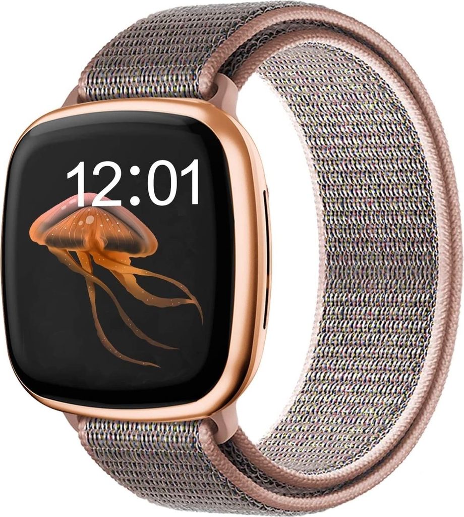 Strap-it Fitbit Sense Nylon Armband (Rosa Sand)