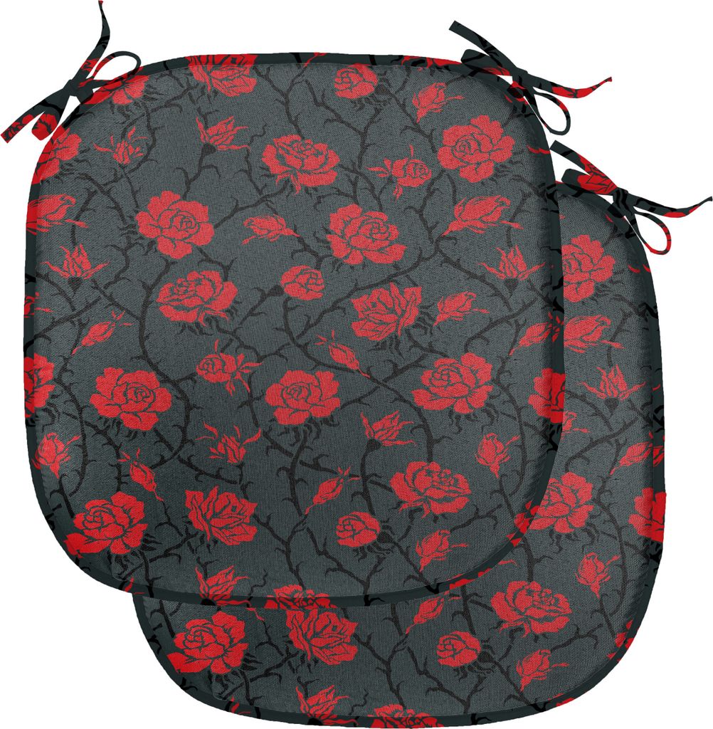ABAKUHAUS Rot und Schwarz Polster für Esszimmerstühle, Romantische Vintage Rose, Dekoratives wasserfestes Kissen mit Riemen für Küchensitze, 40...