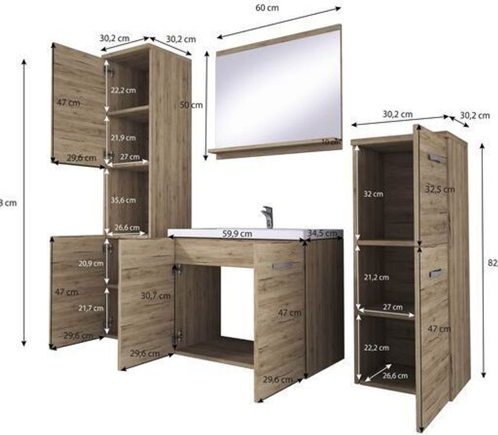 Minio, Badmöbel 4-Teilig Set "MOLO", mit Waschbecken, Wotan Produktbild 3