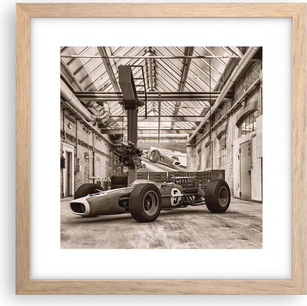 Gerahmtes Poster - Rahmen in heller Eiche - Formel 1 Rennen Retro - 30x30 cm - Wand Bild - Wanddeko - Wandbilder - Kunstposter - Wandposter - Bilde...