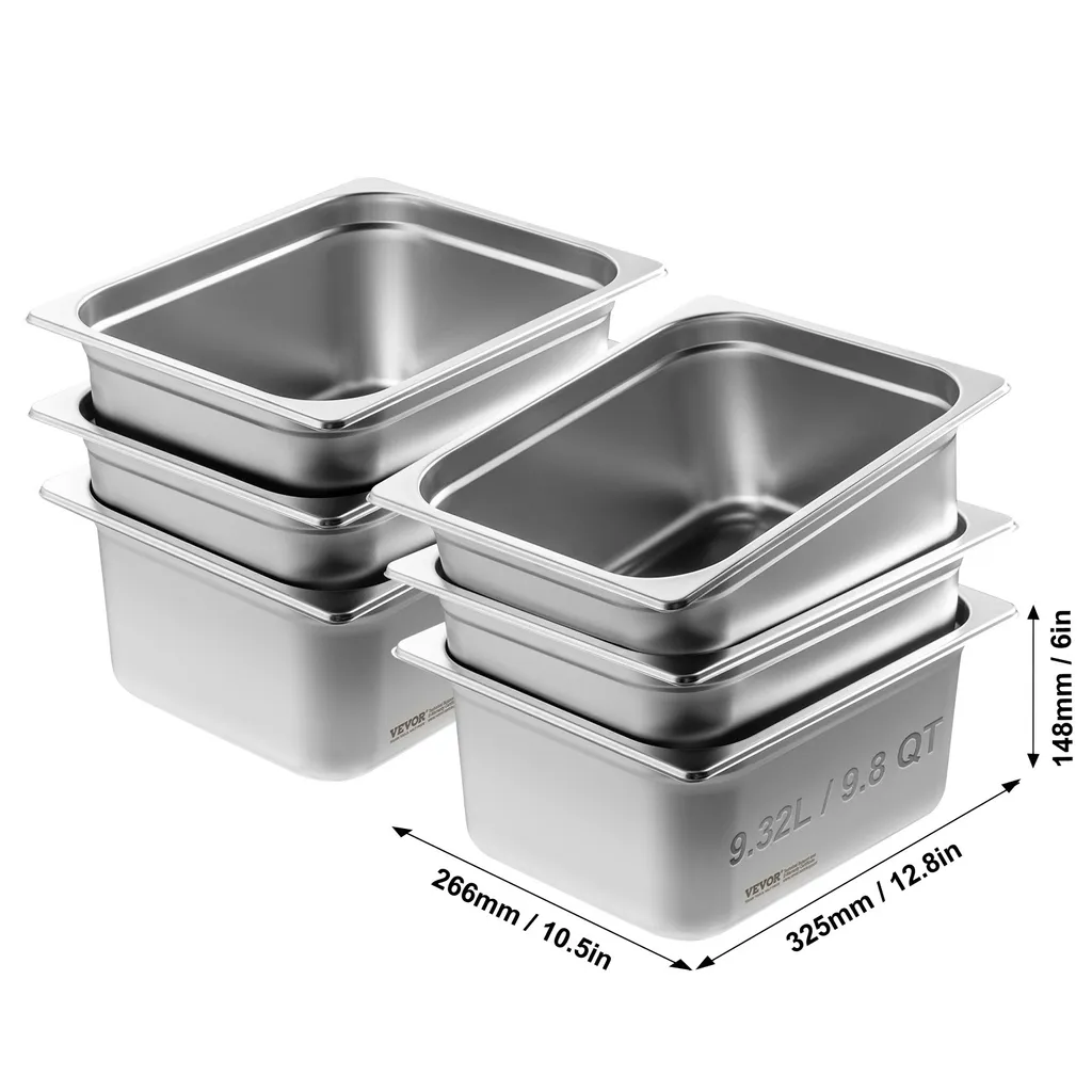 VEVOR confezione da 6 teglie per hotel, padella a vapore anti-inceppamento da 1/2, padella a vapore per ristoranti in acciaio inox da 0,8 mm di spessore, padella da tavolo commerciale da 6 pollici di profondità, padella per la conservazione degli alimenti per il catering, per l'industria e la scienza - 8