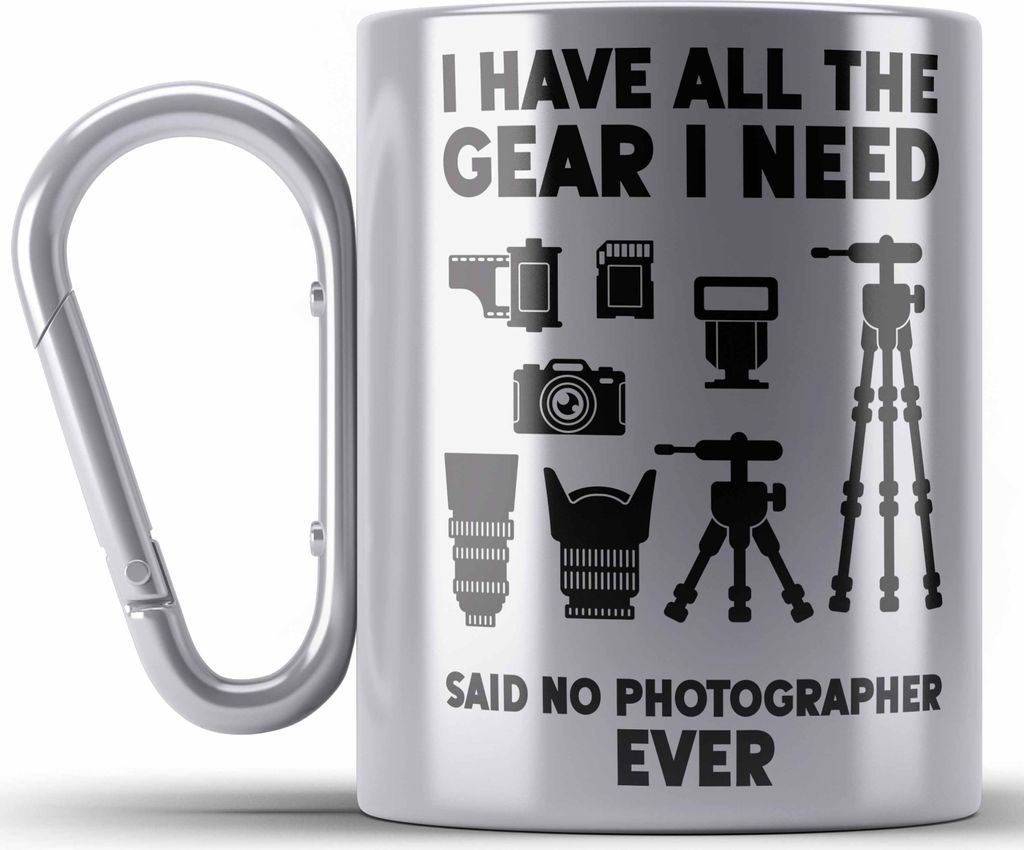 Trendation - Fotografie Edelstahl Tasse Karabiner Zubehör Lustig Fotograf Geschenk Fotografieren Karabiner Edelstahl Tasse Karabiner Edelstahl Ges...