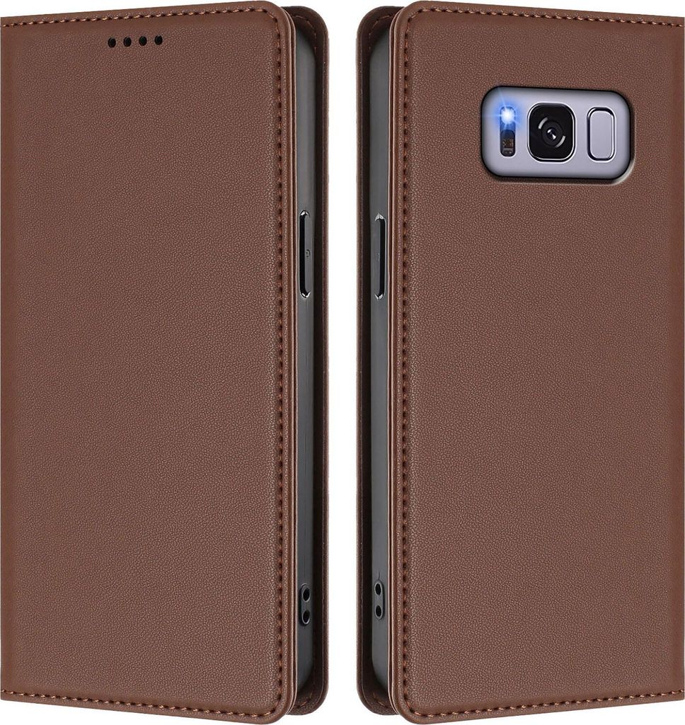 Handyhülle für Samsung Galaxy S8, Kunstleder Klapphülle Stoßfeste Magnetische Hülle mit Ständer Braun