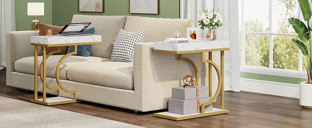 Table d'appoint peu encombrante - Solution gain de place blanche et dorée - 9
