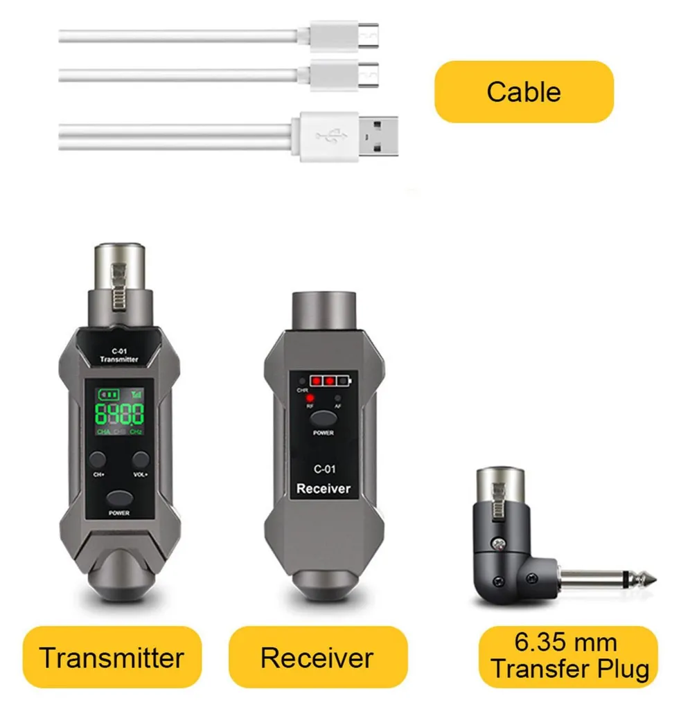 Transmetteur XLR sans fil 50m, Compatible Micros Statiques et Dynamiques