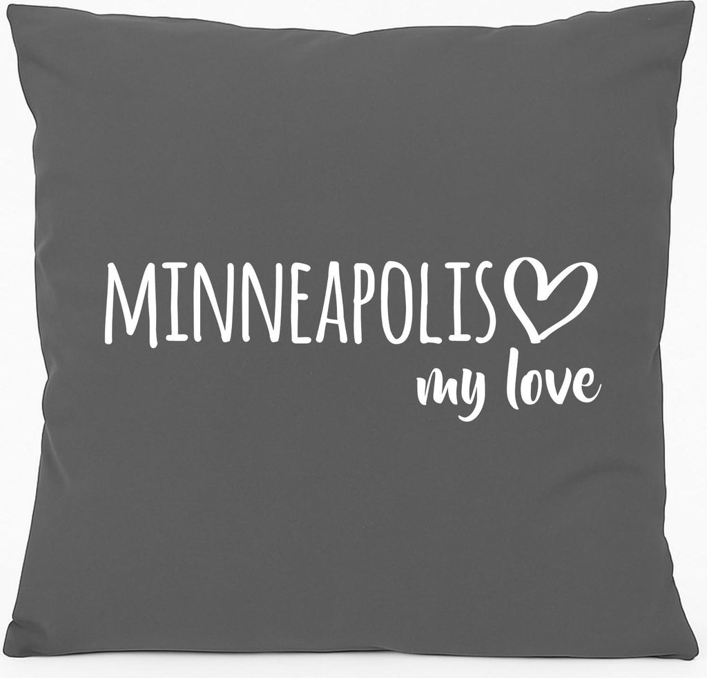 Huuraa Sofakissen Minneapolis my love Geschenk 40x40cm mit Füllung Steel Grey Baumwolle Minneapolis Mitbringsel