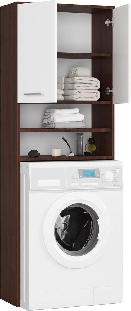 BDW Waschmaschinenschrank 180x64x30 cm, Badezimmer Hochschrank, Venga / Weiß