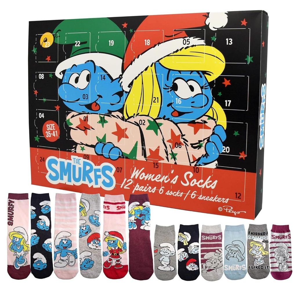 Smurfen Adventskalender met 12 Paar Sokken voor Dames Maat Productafbeelding 