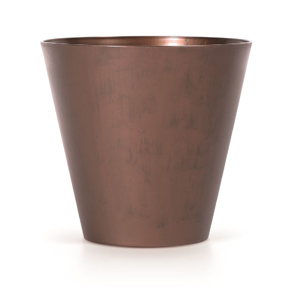 A bronze-colored planter pot on a white background.
