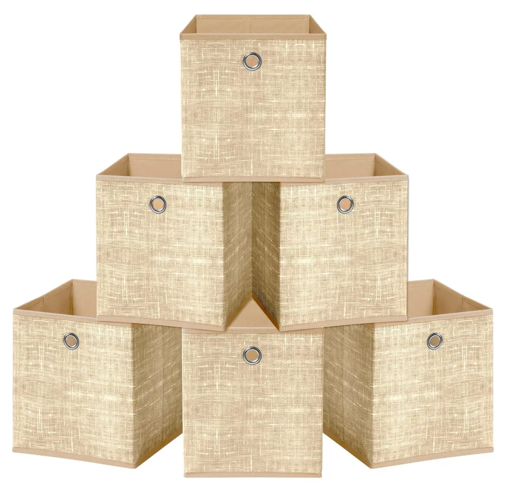 Lot de 6 boîtes de rangement pliables beiges 30x30x30 cm en tissu non tissé
