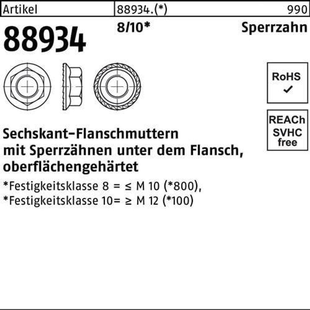 Reyher  6kt.-Flanschmuttern Sperr.Kl. 8 M 8 (200 Stück) Produktbild 