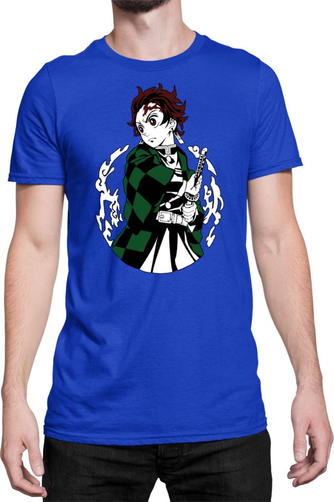 Herren T-Shirt Demon Anime Slayer Kimetsu No Yaiba Tanjiro Kamado 013, Man 2XL / Blau