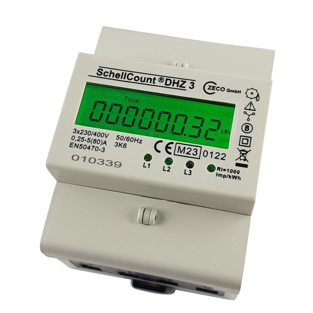 Drehstromzähler LCD mit Akku Stromzähler 80A Hutschiene PV Solaranlage
