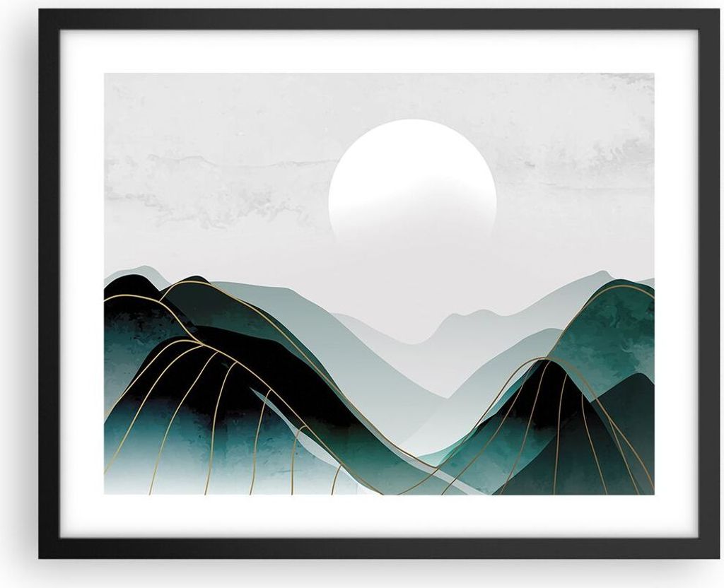 Gerahmtes Poster - Schwarzer Rahmen - Abstraktion Berge Stück - 50x40 cm - Wand Bild - Wanddeko - Wandbilder - Kunstposter - Wandposter - Bilderra...