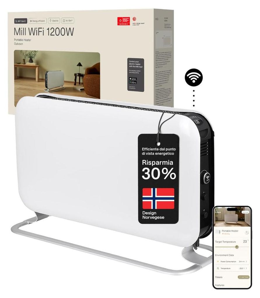 Convettore Mill WIFI 62 x 38,5 cm 1200 W bianco Immagine del prodotto 