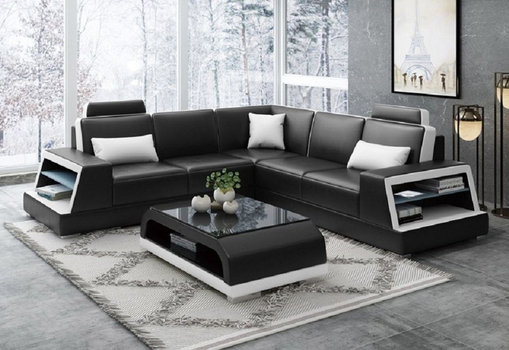 Wohnlandschaft Ecksofa Couch Polster Ledersofa
