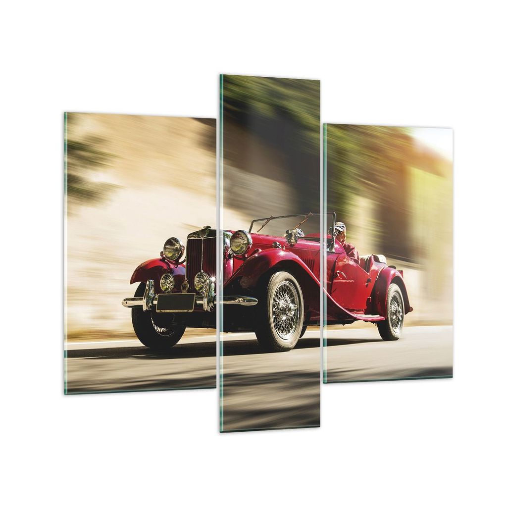 Bilder auf glas - 3 Teile - Mg Rot Auto - 95x80cm - Glasbilder - Wandbilder - Bilder - Kunstdruck - zum Aufhängen bereit - Wanddekoration aus Glas...