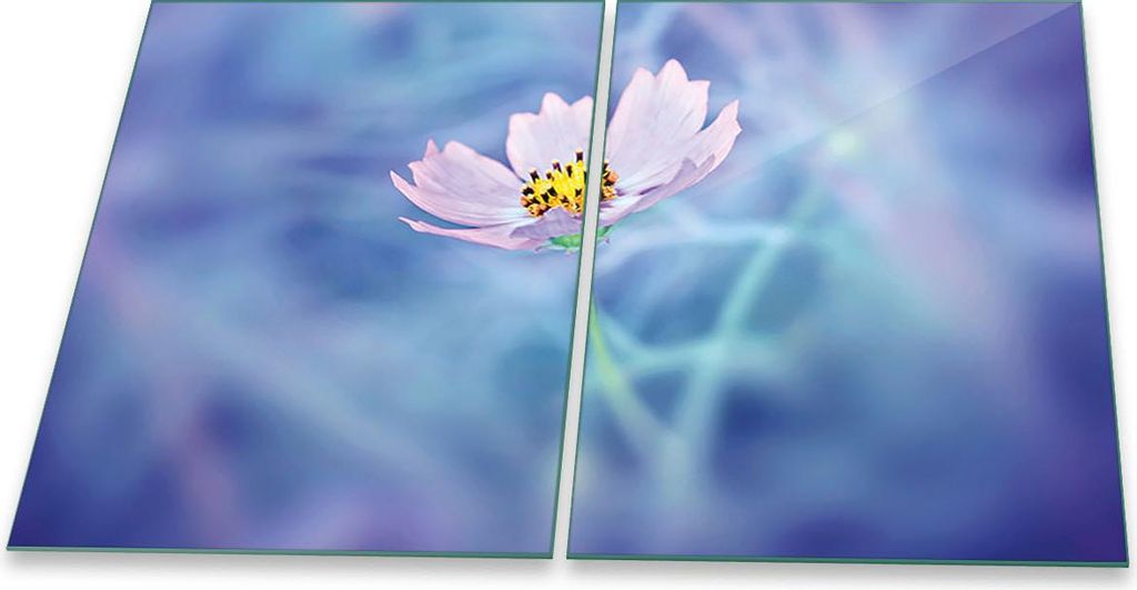 Herdabdeckplatten Glaskeramik Spritzschutz Glas Universal 2-Teilig 2x40x52 Blumen Blau