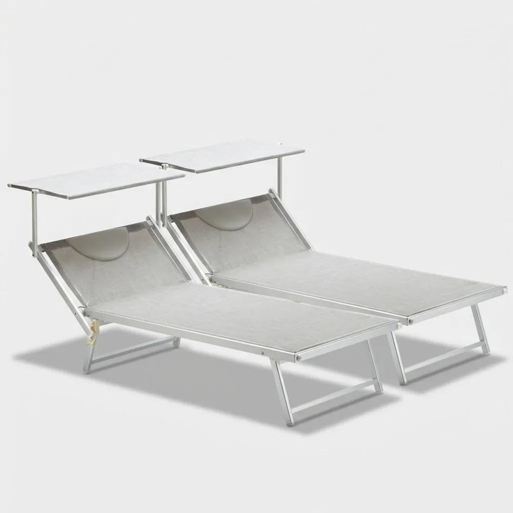 Transat de Jardin Gris en Aluminium Grande Italia - Lot de 2 Chaises