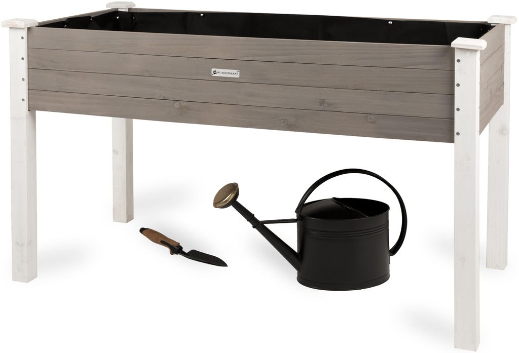 WONDERMAKE Großes Hochbeet aus Holz für Garten Balkon Terrasse, Pflanzkasten Bausatz XL rechteckig schmal mit Vlies-Folie, Kräuterbeet Pflanzenk...