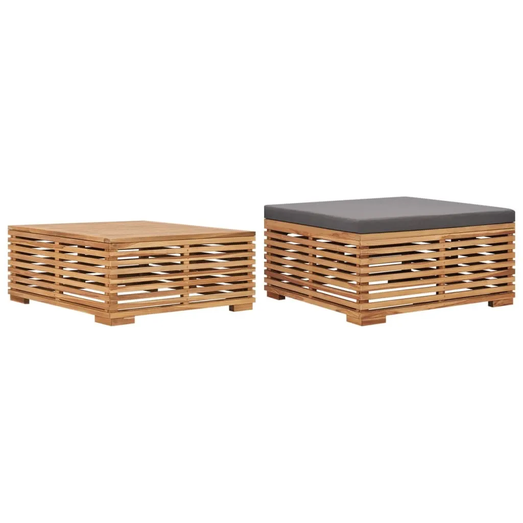 Ensemble Table Basse et Repose-pied en Teck Massif, Coussin Anthracite - 8