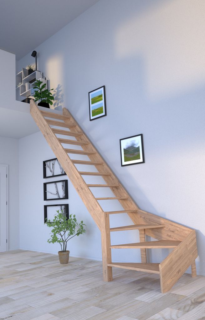 Holztreppe Rhodos in 1/4 gewendelter Ausführung links-Eiche-ohne Geländer-ohne Setzstufen