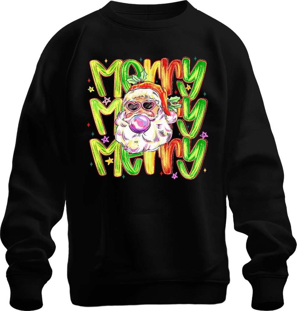 Merry Merry Weihnachtsmann Bubblegum Herzbrille bunt Retro Uni Sweatshirt Pullover, Schwarz, M