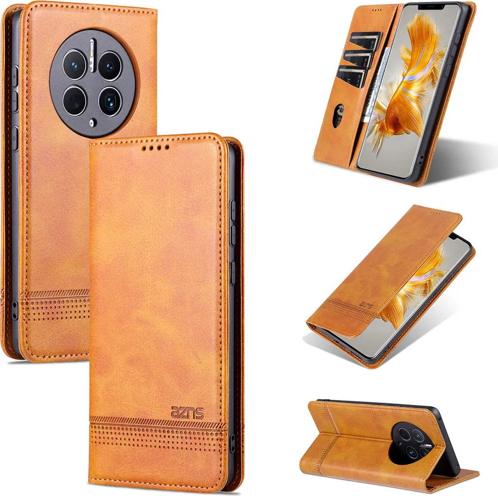 Custodia Huawei Mate 50 Pro in Pelle Gialla: Portafoglio Flip Magnetico