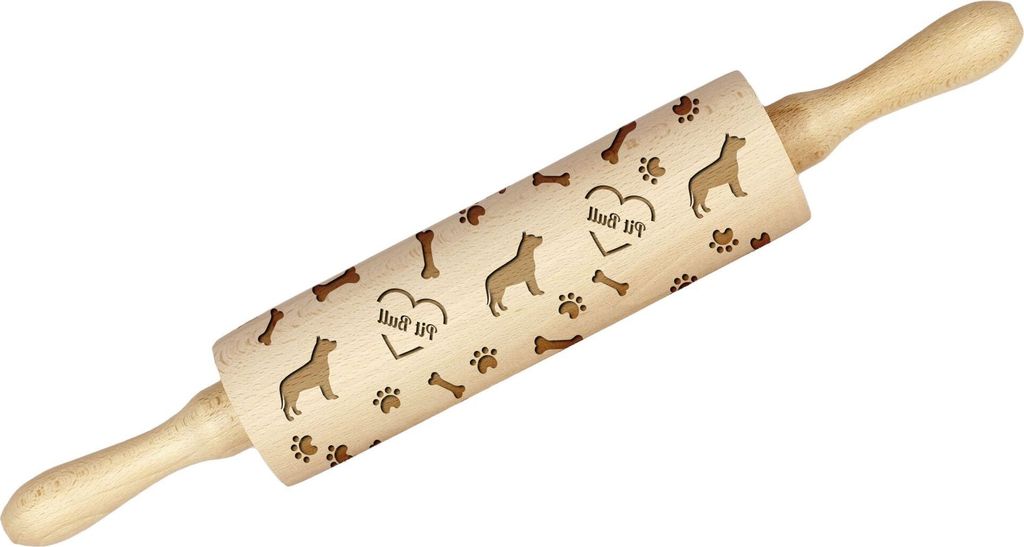 Pit Bull, American Pit Bull Terrier, Pitbull, APBT - Nudelholz mit Hund, Verzieren von Keksen mit einem Nudelholz in Mustern, Geschenk für den Ker...