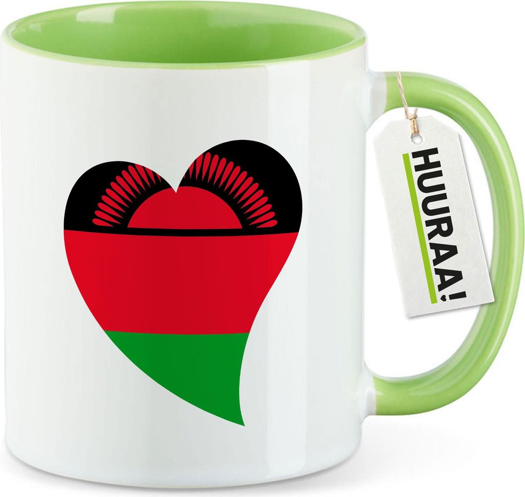 Huuraa Kaffeetasse Malawi Flagge Herz 330ml Grün Keramik Kaffeebecher Geschenkidee
