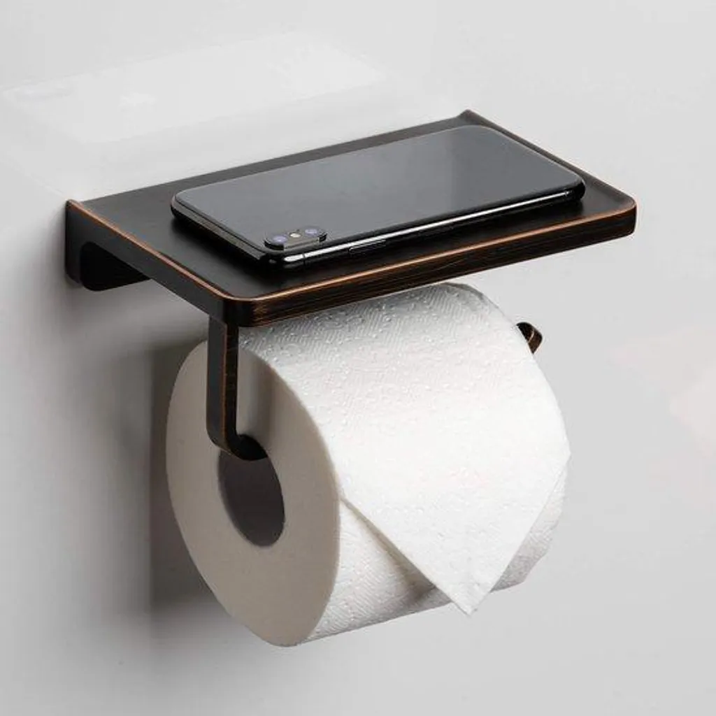 Porte-rouleau WC avec pose-portable, accessoire de bain en métal