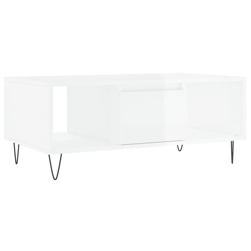 Tavolino Salotto Bianco Lucido 90x50 cm | Robusto per la Famiglia