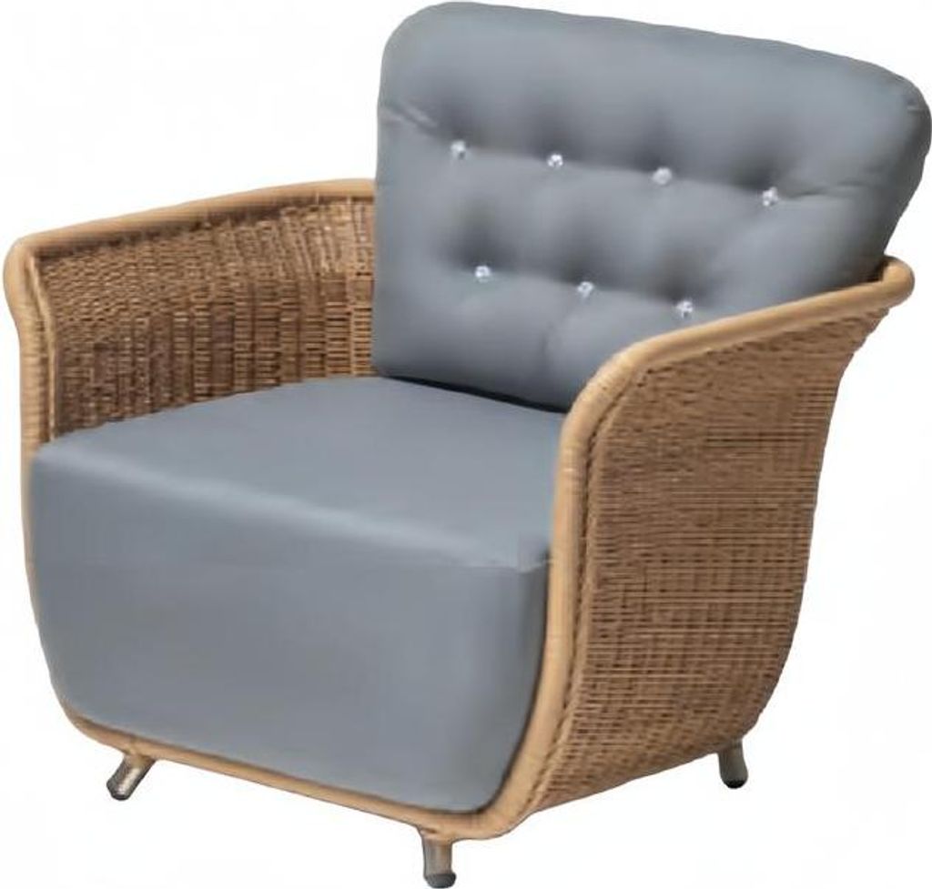 Sessel Grau Design Couch Gartenmöbel Hochwertig Rattan Polster Sitzer Luxus