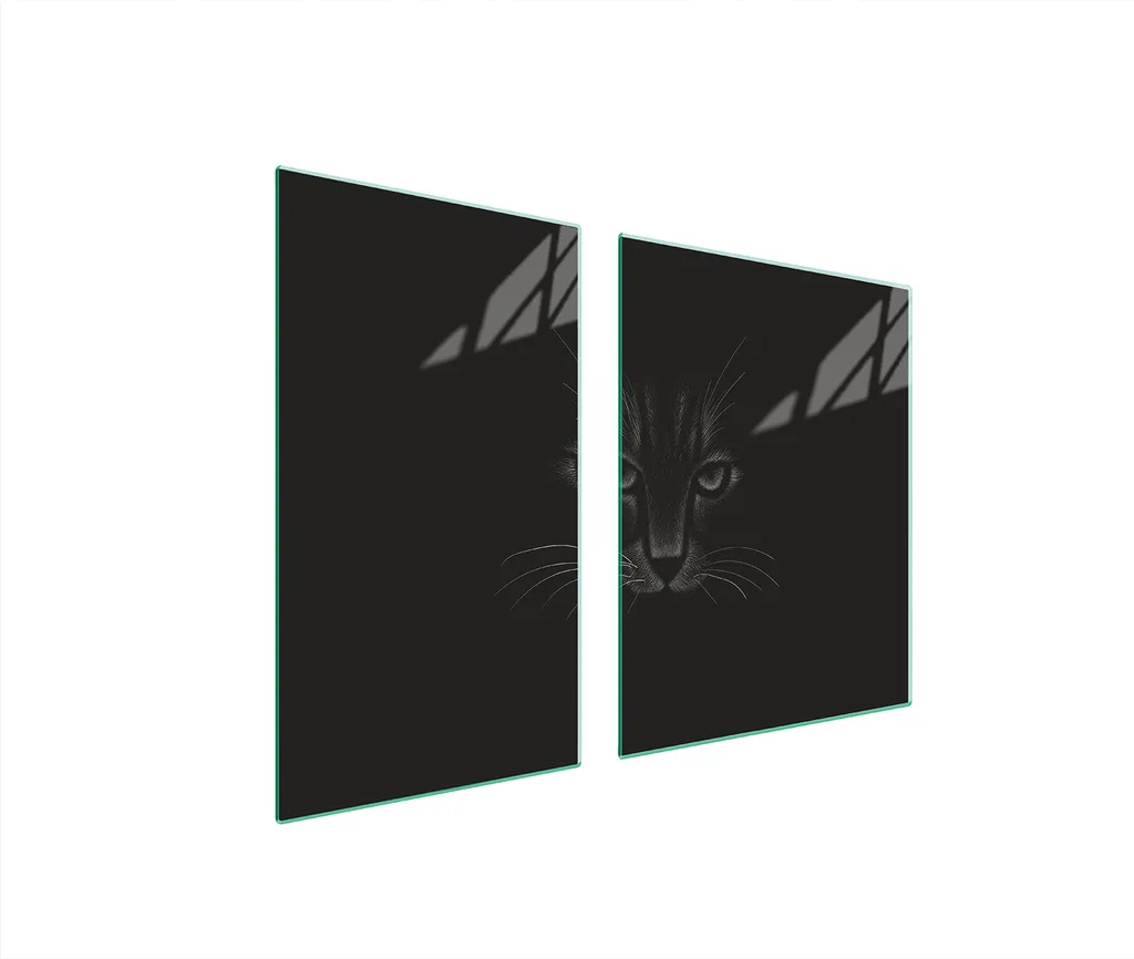 Set 2 Pezzi Copri Piano Cottura Gatto Nero 100x52 - Tagliere Vetro