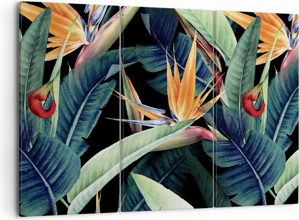 Bild auf Leinwand - Leinwandbild - 3 Teile - Pflanze Tropisch Blume - 105x70cm - Wand Bild - Wanddeko - Wandbilder - Leinwanddruck - Bilder - Wandd...