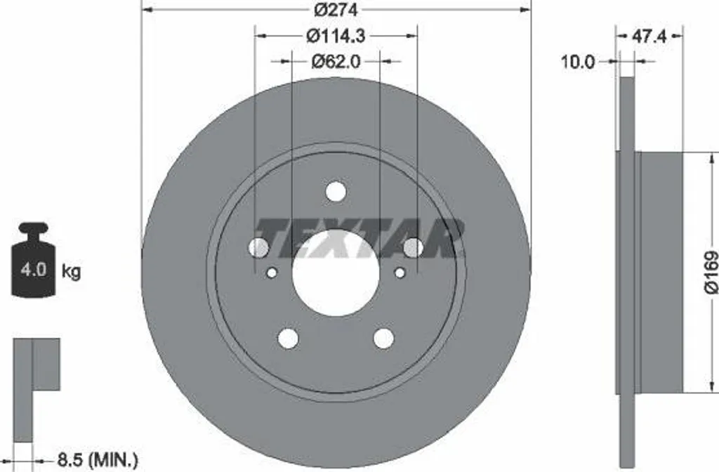 Disque de frein TEXTAR 92321103 pour Toyota Corolla et T044650247