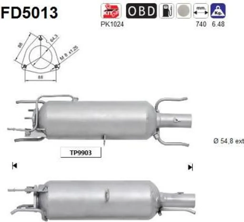 Remplacement Filtre Particules AS FD5013 pour Fiat Croma OE 51780157