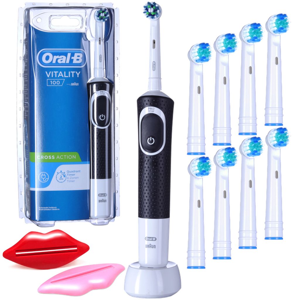 Oral-B | Elektrische Zahnbürste - Vitality 100 - Schwarz - Inklusive 8 Ersatzköpfen - Professioneller Timer