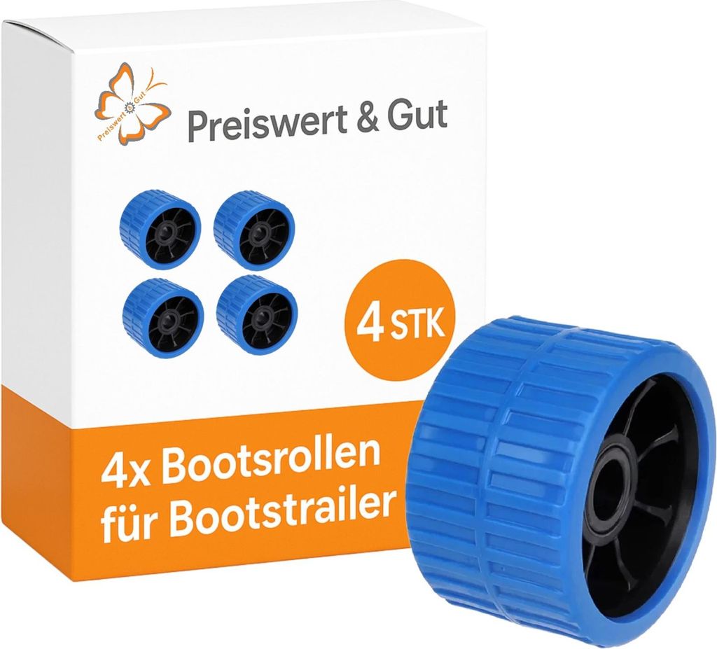 4x Bootsrolle PE 73x118mm robuste Ausführung 22mm Bohrung 40mm Länge ideal für Bootstrailer & Bootsanhänger