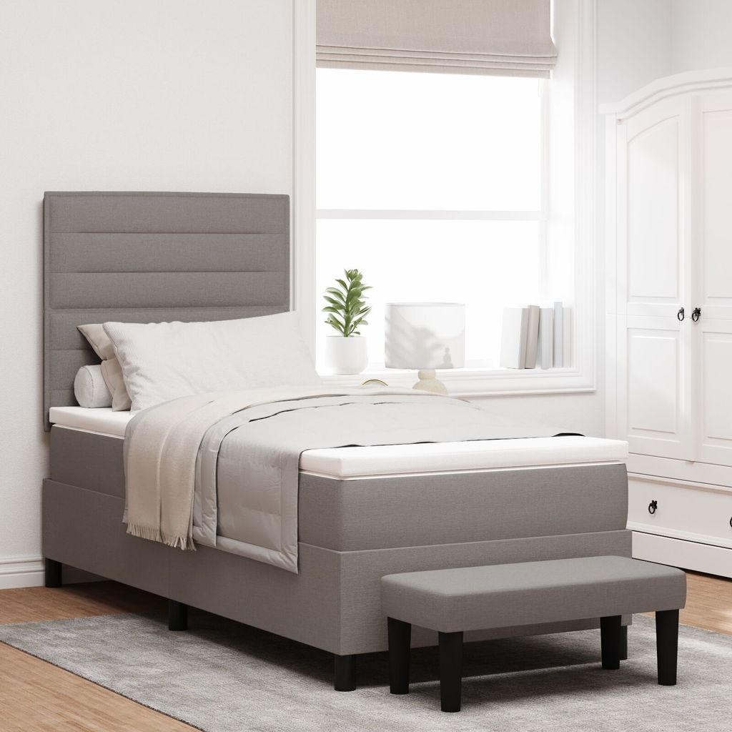 Möbel Boxspringbett mit Matratze & Bank Taupe 90x190 cm Stoff - Klassische Betten 3343957