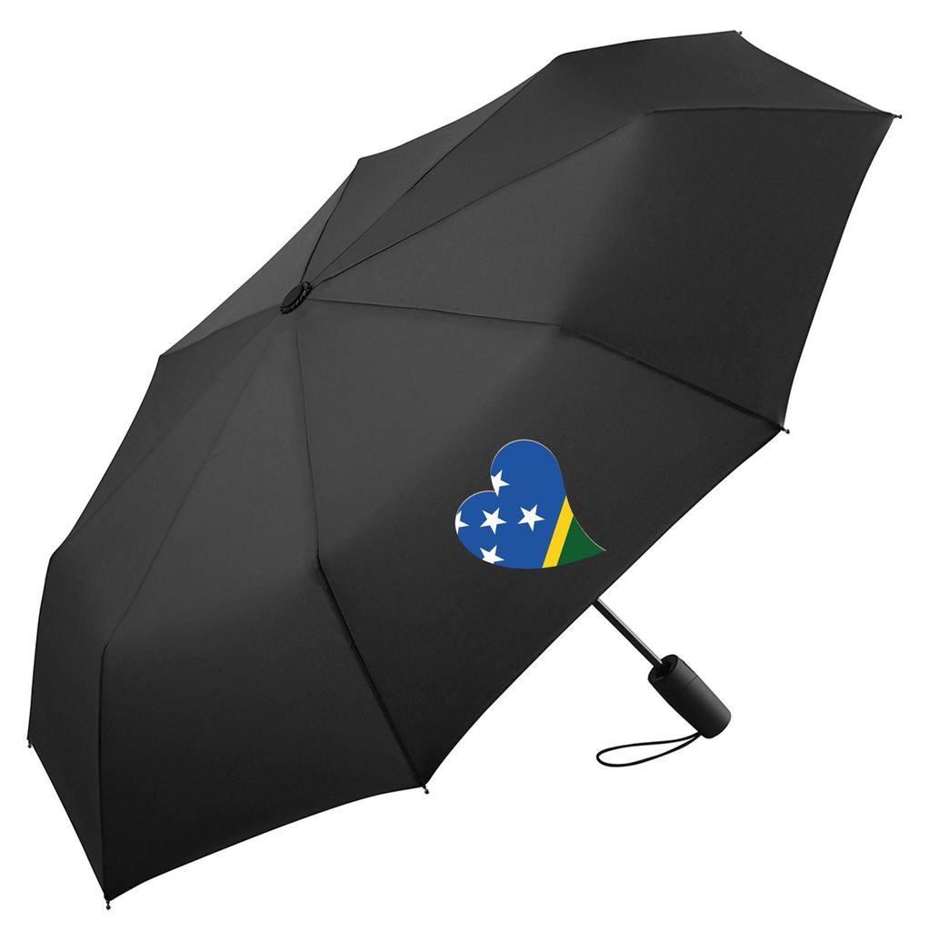 Huuraa Regenschirm Salomonen Flagge Herz 98cm Schwarz Sturmfest Taschenschirm Geschenkidee