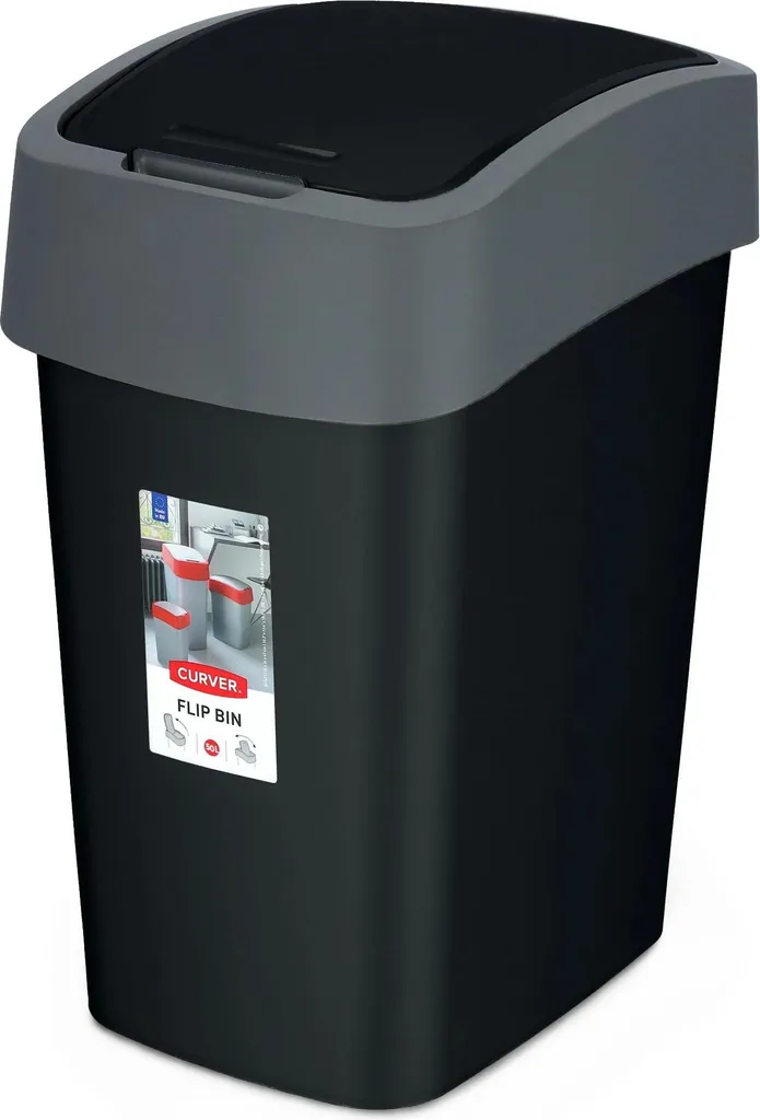 Grande Poubelle de Cuisine 50 Litres Noire avec Structure Renforcée