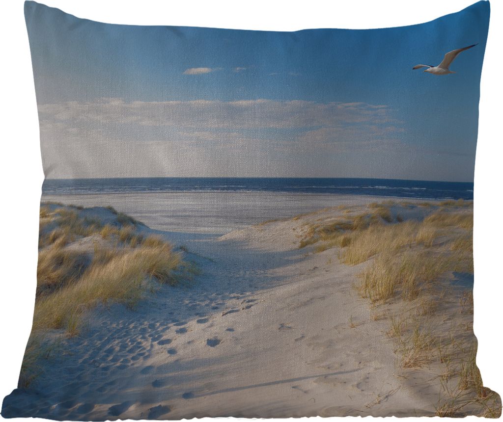 MuchoWow Outdoor Kissen - Düne - Möwe - Strand - Meer - Sonne - 40x40 cm - Wetterfest - Lounge Kissen - Kopfkissen - Interieur - Polster mit Bild