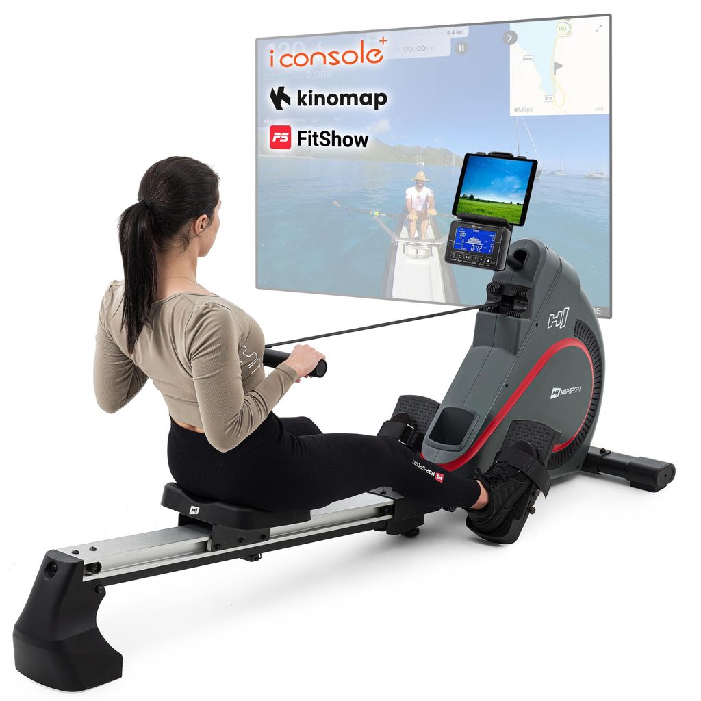 Hop-Sport HS-095R Grau Rudergerät klappbar für zuhause – mit Magnetwiderstand, LCD-Display, 12 Programmen, Wettkampfmodus und WATT-Funktion, bi...